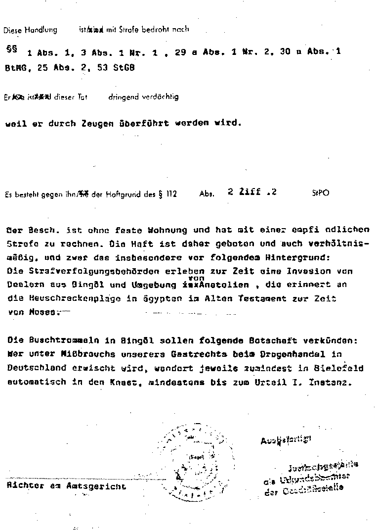 Haftbefehls des Amtsgerichts Bielefeld vom 10.01.1997 - Seite 2 -